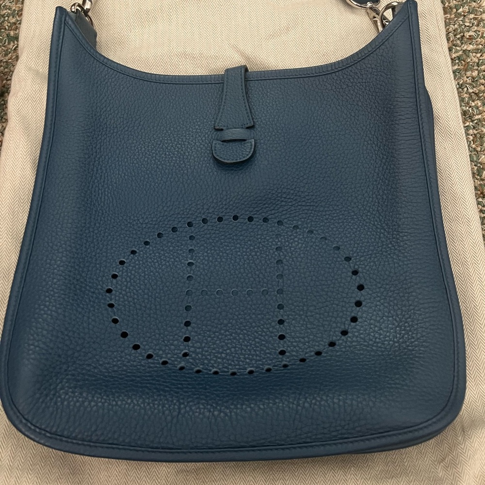 Hermes Evelyn Navy Blue Leather Shoulder Bag